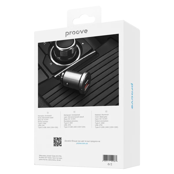 Car chargers Proove Viraty Car Charger 45W (QC+PD) Type-C + USB - Photo 5
